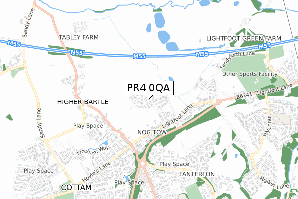 PR4 0QA map - small scale - OS Open Zoomstack (Ordnance Survey)