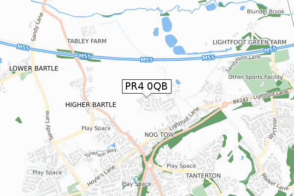 PR4 0QB map - small scale - OS Open Zoomstack (Ordnance Survey)