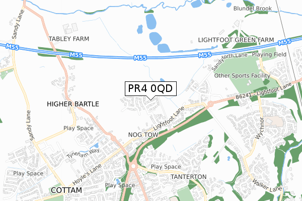 PR4 0QD map - small scale - OS Open Zoomstack (Ordnance Survey)