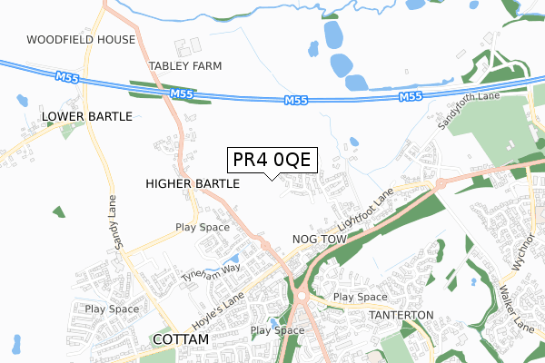 PR4 0QE map - small scale - OS Open Zoomstack (Ordnance Survey)