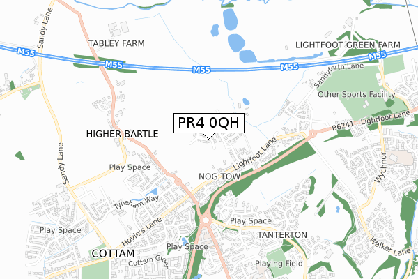 PR4 0QH map - small scale - OS Open Zoomstack (Ordnance Survey)