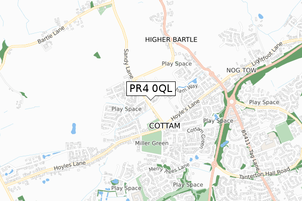 PR4 0QL map - small scale - OS Open Zoomstack (Ordnance Survey)