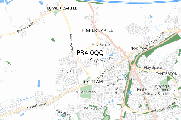 PR4 0QQ map - small scale - OS Open Zoomstack (Ordnance Survey)