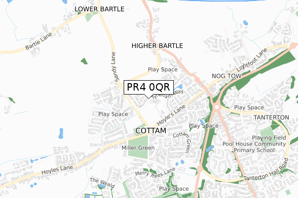 PR4 0QR map - small scale - OS Open Zoomstack (Ordnance Survey)