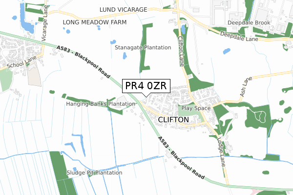 PR4 0ZR map - small scale - OS Open Zoomstack (Ordnance Survey)