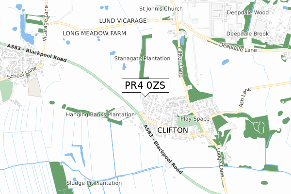 PR4 0ZS map - small scale - OS Open Zoomstack (Ordnance Survey)