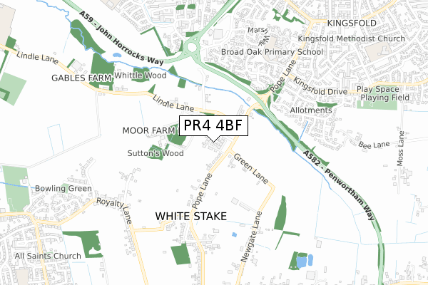 PR4 4BF map - small scale - OS Open Zoomstack (Ordnance Survey)