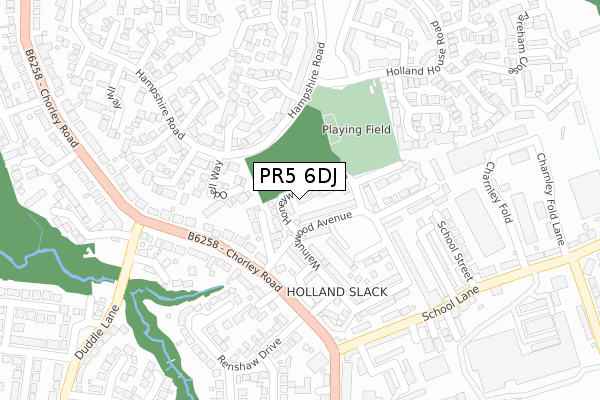 PR5 6DJ map - large scale - OS Open Zoomstack (Ordnance Survey)