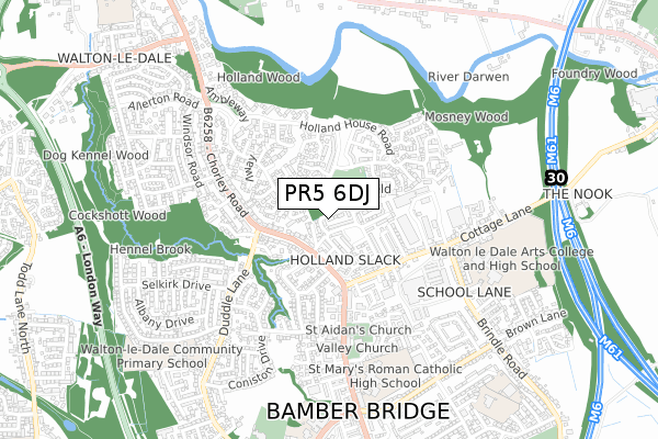 PR5 6DJ map - small scale - OS Open Zoomstack (Ordnance Survey)