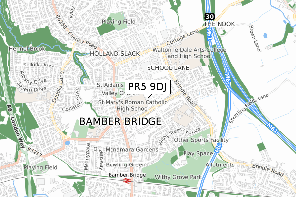 PR5 9DJ map - small scale - OS Open Zoomstack (Ordnance Survey)