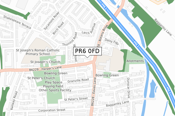 PR6 0FD map - large scale - OS Open Zoomstack (Ordnance Survey)