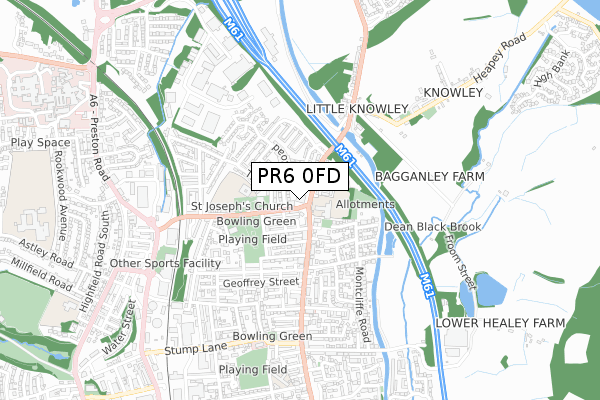 PR6 0FD map - small scale - OS Open Zoomstack (Ordnance Survey)