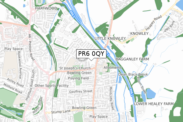 PR6 0QY map - small scale - OS Open Zoomstack (Ordnance Survey)