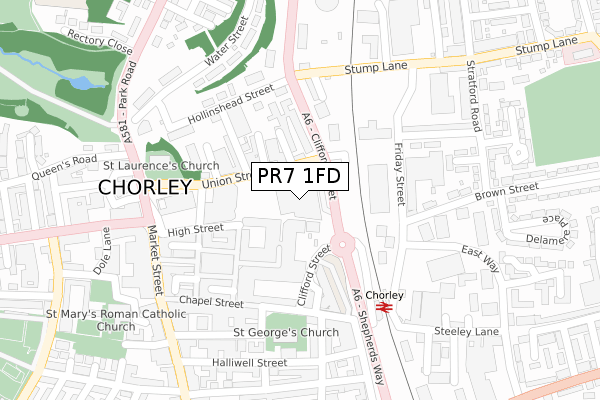 PR7 1FD map - large scale - OS Open Zoomstack (Ordnance Survey)