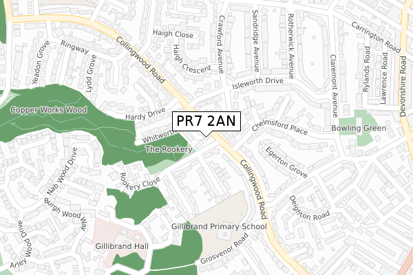 PR7 2AN map - large scale - OS Open Zoomstack (Ordnance Survey)