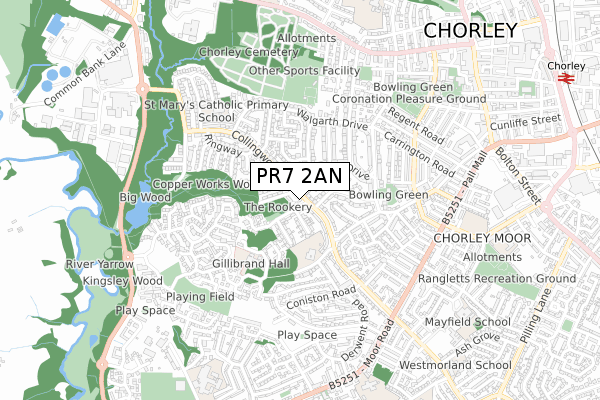 PR7 2AN map - small scale - OS Open Zoomstack (Ordnance Survey)