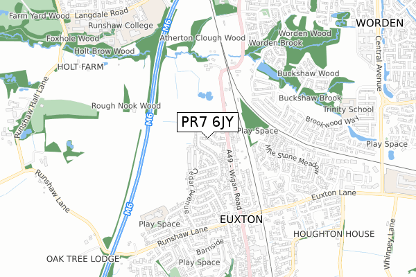 PR7 6JY map - small scale - OS Open Zoomstack (Ordnance Survey)