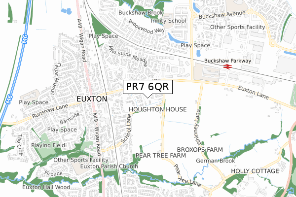 PR7 6QR map - small scale - OS Open Zoomstack (Ordnance Survey)