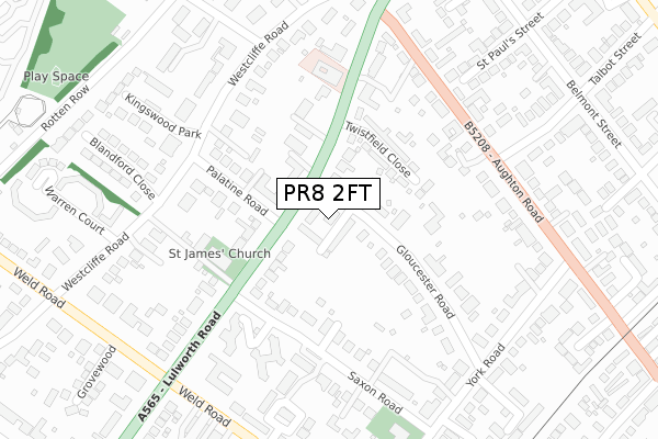 PR8 2FT map - large scale - OS Open Zoomstack (Ordnance Survey)