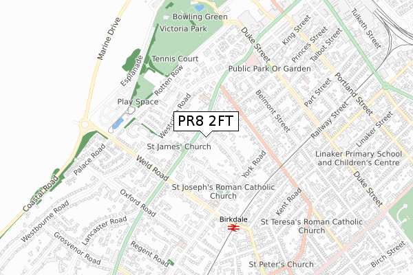 PR8 2FT map - small scale - OS Open Zoomstack (Ordnance Survey)