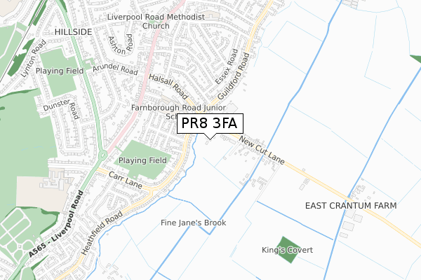 PR8 3FA map - small scale - OS Open Zoomstack (Ordnance Survey)