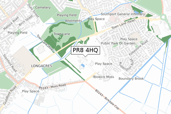 PR8 4HQ map - small scale - OS Open Zoomstack (Ordnance Survey)