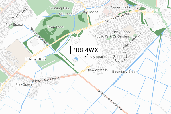 PR8 4WX map - small scale - OS Open Zoomstack (Ordnance Survey)