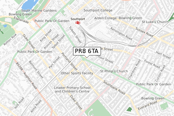 PR8 6TA map - small scale - OS Open Zoomstack (Ordnance Survey)