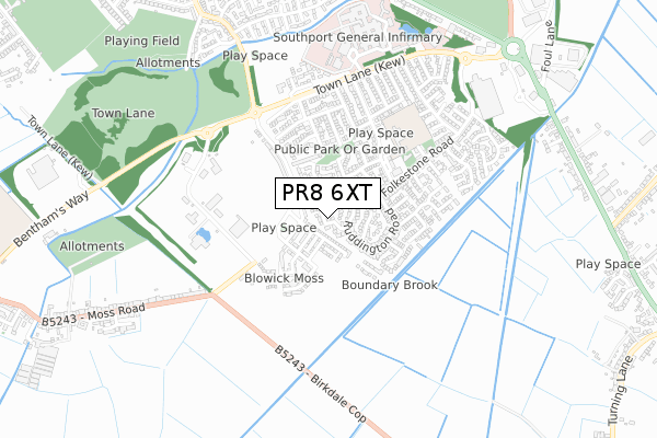 PR8 6XT map - small scale - OS Open Zoomstack (Ordnance Survey)