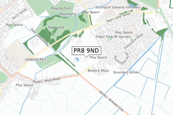 PR8 9ND map - small scale - OS Open Zoomstack (Ordnance Survey)