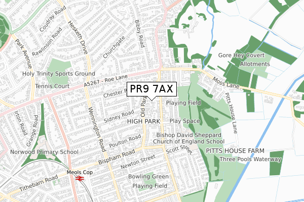 PR9 7AX map - small scale - OS Open Zoomstack (Ordnance Survey)