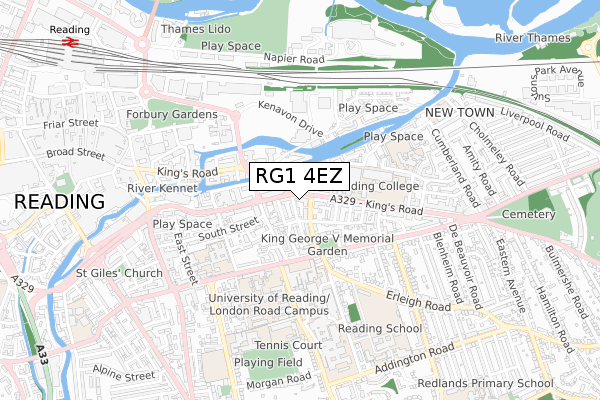 RG1 4EZ map - small scale - OS Open Zoomstack (Ordnance Survey)