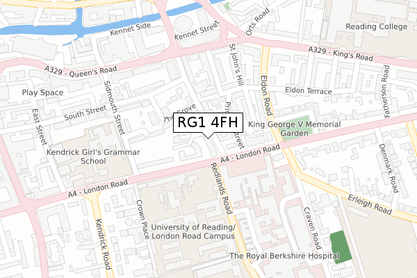 RG1 4FH map - large scale - OS Open Zoomstack (Ordnance Survey)