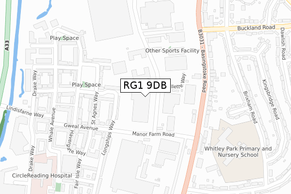 RG1 9DB map - large scale - OS Open Zoomstack (Ordnance Survey)