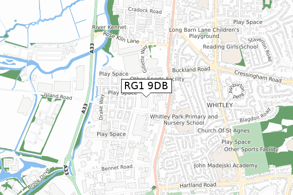 RG1 9DB map - small scale - OS Open Zoomstack (Ordnance Survey)