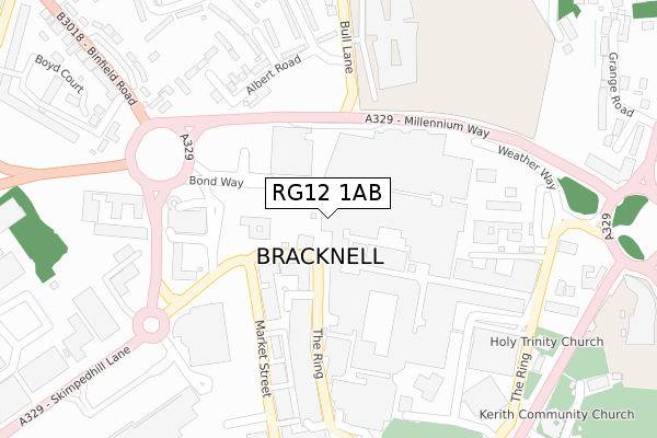 RG12 1AB map - large scale - OS Open Zoomstack (Ordnance Survey)