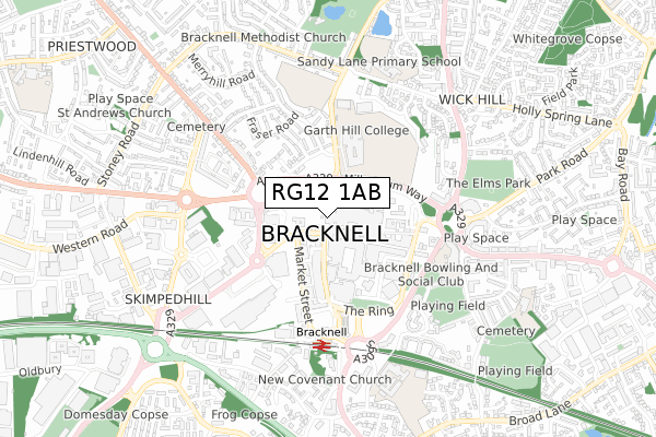 RG12 1AB map - small scale - OS Open Zoomstack (Ordnance Survey)