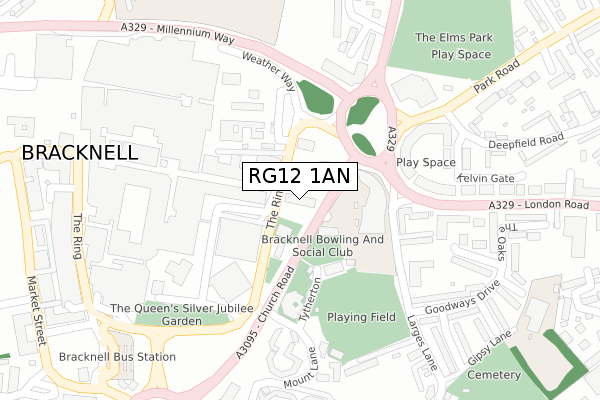 RG12 1AN map - large scale - OS Open Zoomstack (Ordnance Survey)