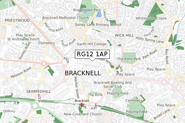 RG12 1AP map - small scale - OS Open Zoomstack (Ordnance Survey)