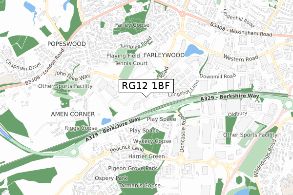 RG12 1BF map - small scale - OS Open Zoomstack (Ordnance Survey)