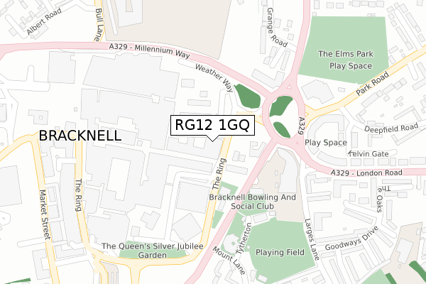 RG12 1GQ map - large scale - OS Open Zoomstack (Ordnance Survey)