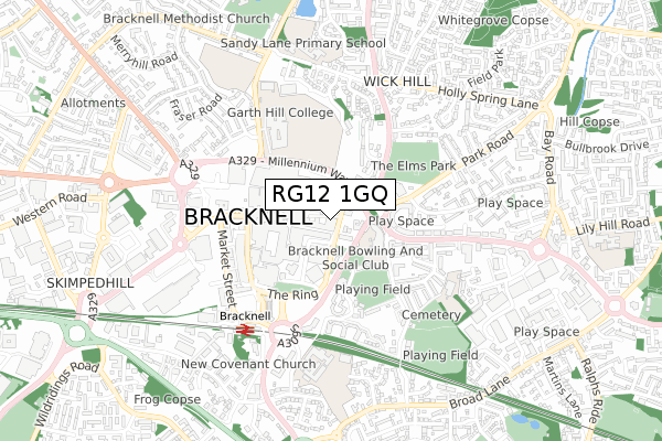 RG12 1GQ map - small scale - OS Open Zoomstack (Ordnance Survey)