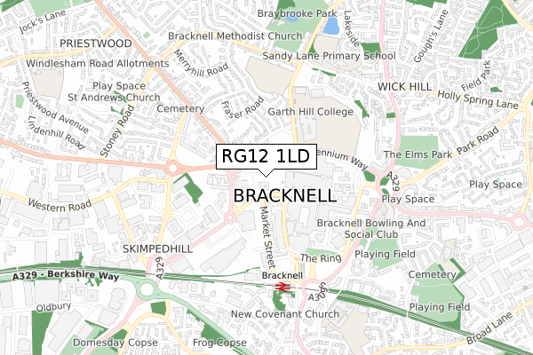 RG12 1LD map - small scale - OS Open Zoomstack (Ordnance Survey)