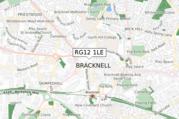 RG12 1LE map - small scale - OS Open Zoomstack (Ordnance Survey)