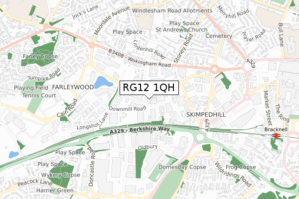 RG12 1QH map - small scale - OS Open Zoomstack (Ordnance Survey)