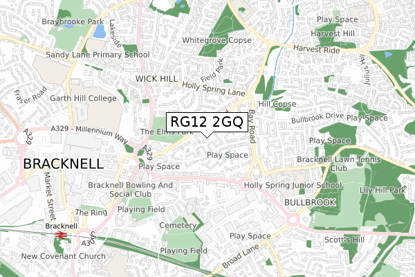 RG12 2GQ map - small scale - OS Open Zoomstack (Ordnance Survey)