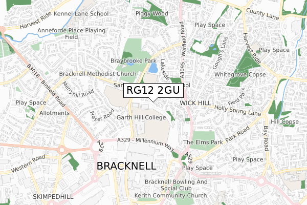 RG12 2GU map - small scale - OS Open Zoomstack (Ordnance Survey)