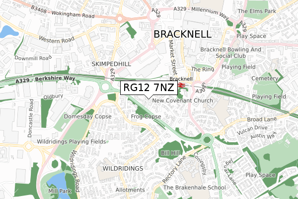 RG12 7NZ map - small scale - OS Open Zoomstack (Ordnance Survey)