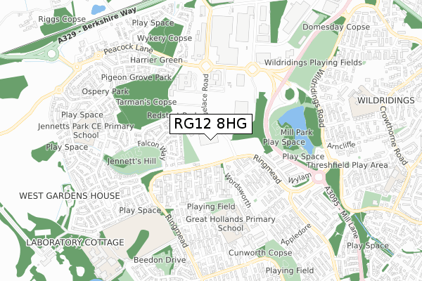 RG12 8HG map - small scale - OS Open Zoomstack (Ordnance Survey)