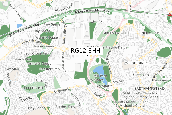 RG12 8HH map - small scale - OS Open Zoomstack (Ordnance Survey)